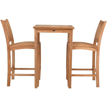 3 Piece Teak Wood Bar Set Including 27" Square Bistro Bar Table and 2 Abaco Barstools