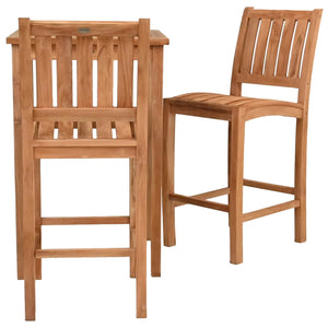 3 Piece Teak Wood Bar Set Including 27" Square Bistro Bar Table and 2 Abaco Barstools