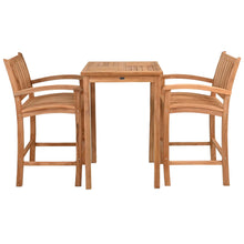 3 Piece Teak Wood Bar Set Including 27" Square Bistro Bar Table and 2 Abaco Barstools with Arms