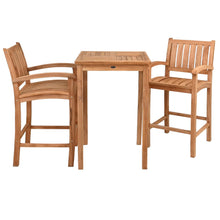 3 Piece Teak Wood Bar Set Including 27" Square Bistro Bar Table and 2 Abaco Barstools with Arms