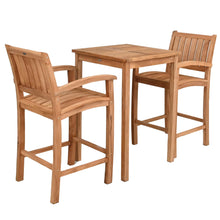 3 Piece Teak Wood Bar Set Including 27" Square Bistro Bar Table and 2 Abaco Barstools with Arms