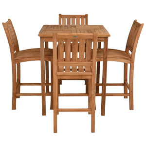 5 Piece Teak Wood Bar Set Including 35" Square Bistro Bar Table and 4 Abaco Barstools