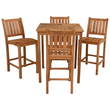 5 Piece Teak Wood Bar Set Including 35" Square Bistro Bar Table and 4 Abaco Barstools