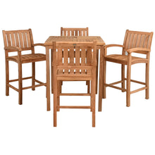 5 Piece Teak Wood Bar Set Including 35" Square Bistro Bar Table and 4 Abaco Barstools with Arms