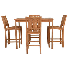 5 Piece Teak Wood Bistro Bar Set Including 55" Rectangular Table and 4 Abaco Barstools