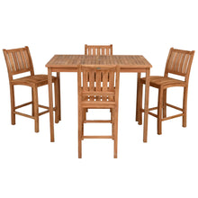 5 Piece Teak Wood Bistro Bar Set Including 55" Rectangular Table and 4 Abaco Barstools