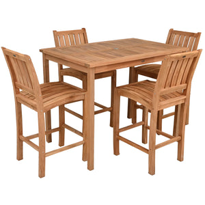 5 Piece Teak Wood Bistro Bar Set Including 55" Rectangular Table and 4 Abaco Barstools