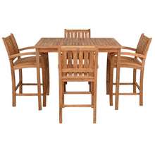 5 Piece Teak Wood Bistro Bar Set Including 55" Rectangular Table and 4 Abaco Barstools with Arms