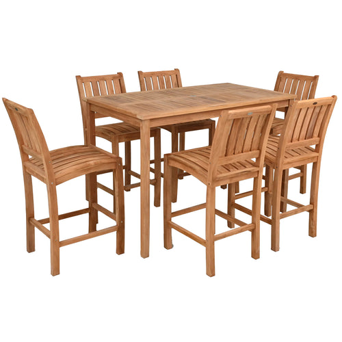 7 Piece Teak Wood Bistro Bar Set Including 63