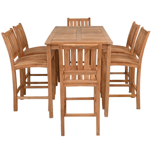 7 Piece Teak Wood Bistro Bar Set Including 63" Rectangular Table and 6 Abaco Barstools