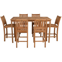 7 Piece Teak Wood Bistro Bar Set Including 71" Rectangular Table and 6 Abaco Barstools