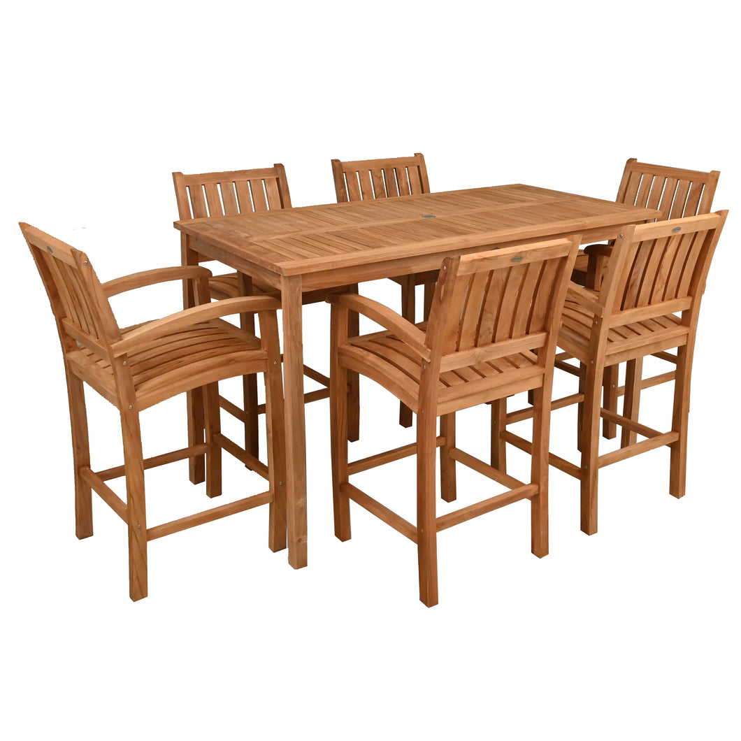 7 Piece Teak Wood Bistro Bar Set Including 71