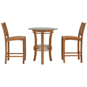 3 Piece Teak Wood Bistro Bar Set Including 36" Round Half Moon Table and 2 Abaco Barstools