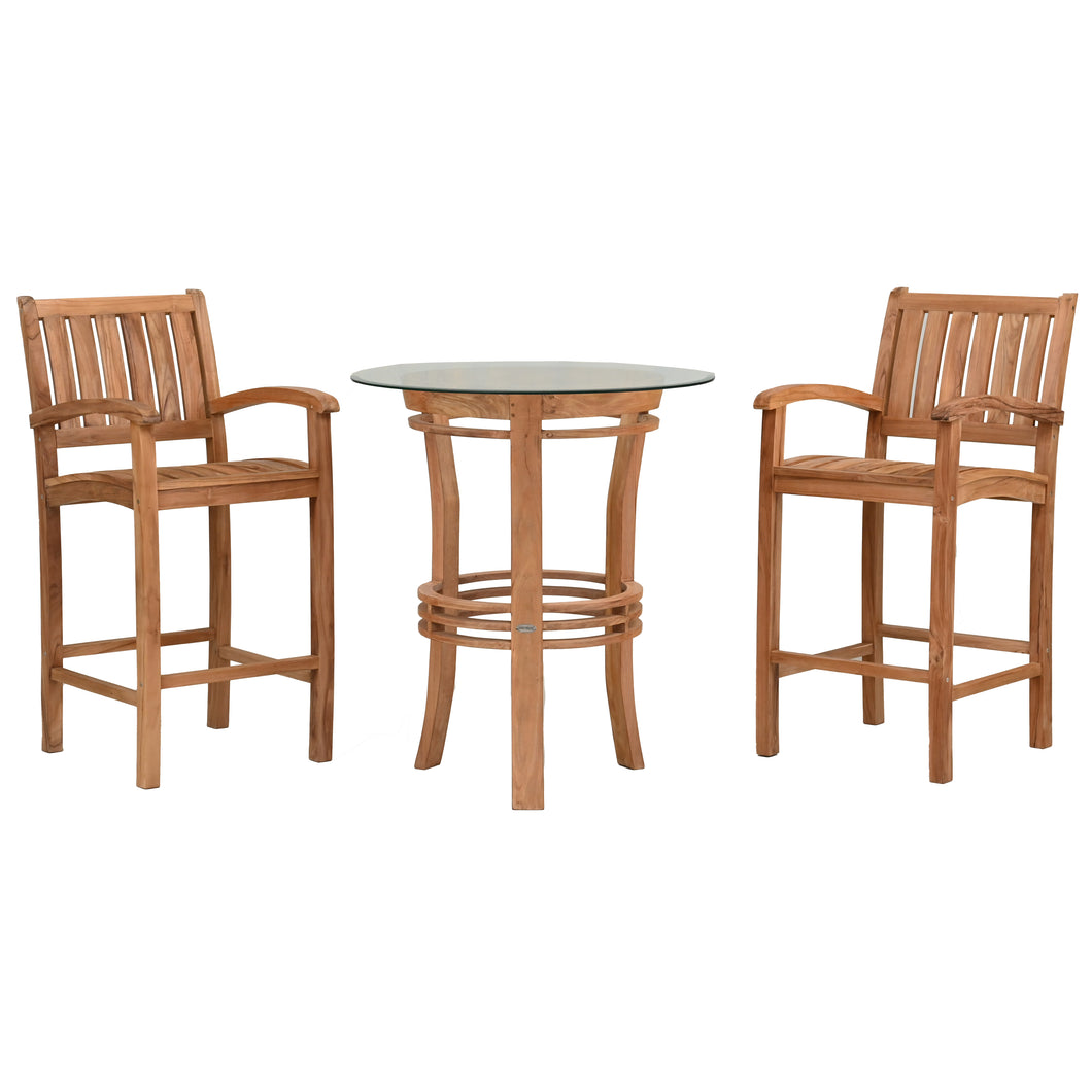 3 Piece Teak Wood Bistro Bar Set Including 36