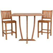 3 Piece Teak Wood Bistro Bar Set Including 35" Square Miami Table and 2 Abaco Barstools