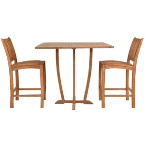 3 Piece Teak Wood Bistro Bar Set Including 35" Square Miami Table and 2 Abaco Barstools