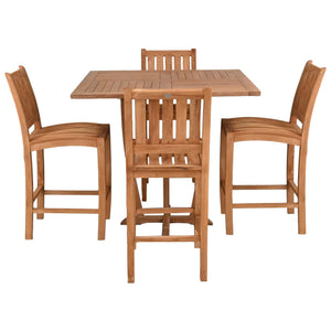 5 Piece Teak Wood Bistro Bar Set Including 35" Square Miami Table and 4 Abaco Barstools