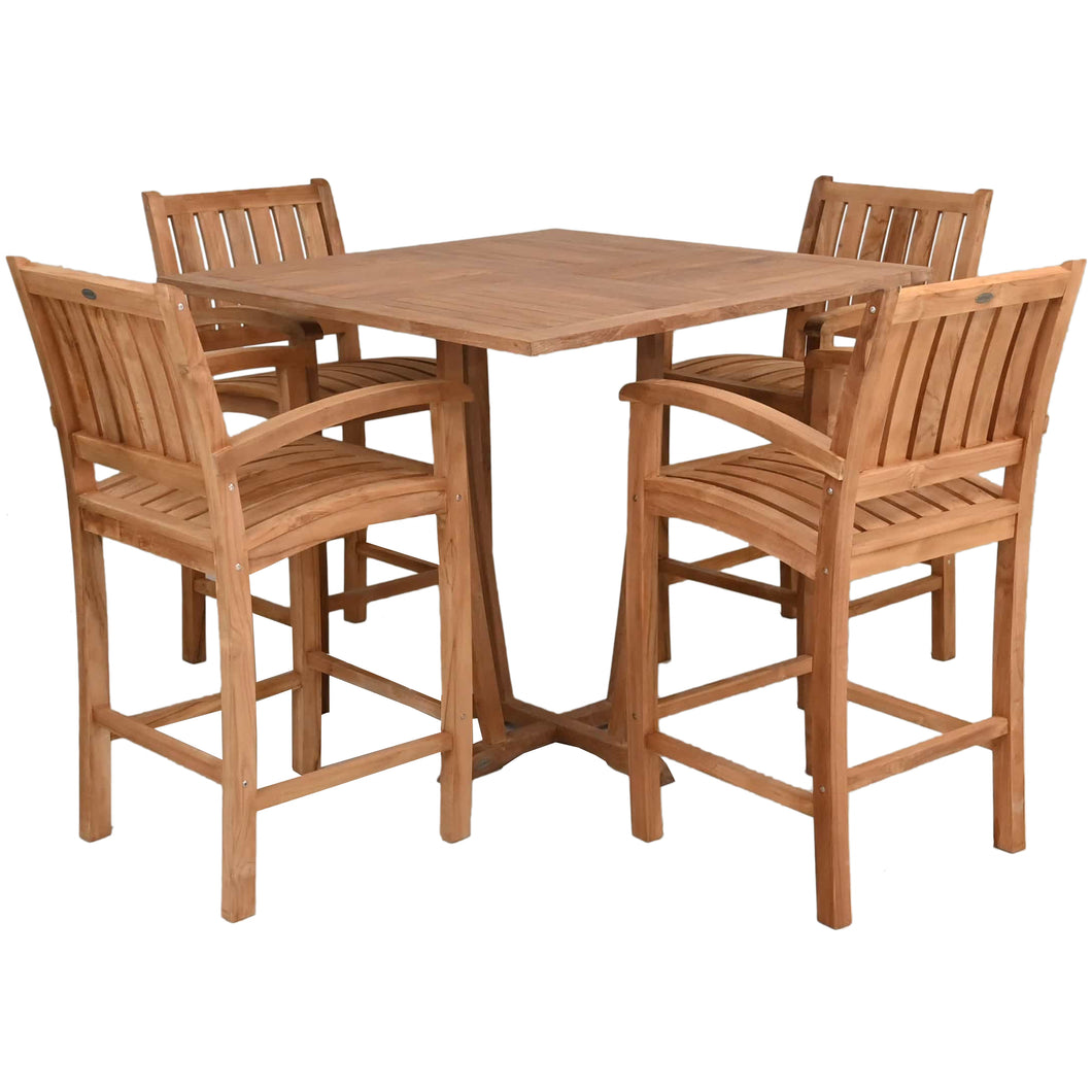 5 Piece Teak Wood Bistro Bar Set Including 35