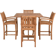 5 Piece Teak Wood Bistro Bar Set Including 35" Square Miami Table and 4 Abaco Barstools with Arms