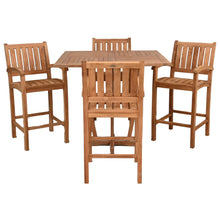 5 Piece Teak Wood Bistro Bar Set Including 35" Square Miami Table and 4 Abaco Barstools with Arms