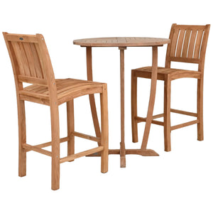 3 Piece Teak Wood Bistro Bar Set Including 35" Round Miami Table and 2 Abaco Barstools