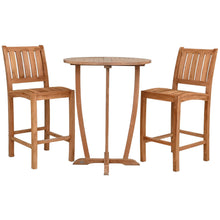 3 Piece Teak Wood Bistro Bar Set Including 35" Round Miami Table and 2 Abaco Barstools