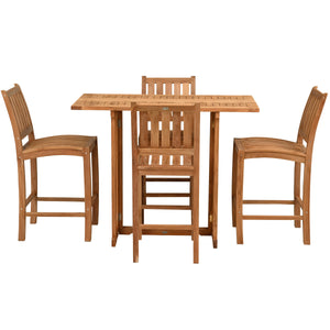 5 Piece Teak Wood Bistro Bar Set Including 55" Rectangular Hatteras Folding Table and 4 Abaco Barstools