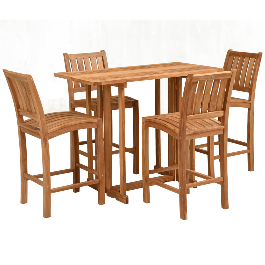 5 Piece Teak Wood Bistro Bar Set Including 55