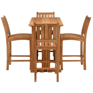 5 Piece Teak Wood Bistro Bar Set Including 55" Rectangular Hatteras Folding Table and 4 Abaco Barstools