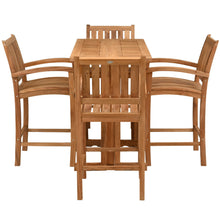 5 Piece Teak Wood Bistro Bar Set Including 55" Rectangular Hatteras Folding Table and 4 Abaco Barstools with Arms