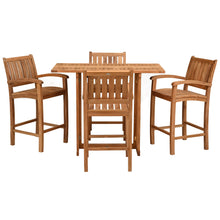 5 Piece Teak Wood Bistro Bar Set Including 55" Rectangular Hatteras Folding Table and 4 Abaco Barstools with Arms