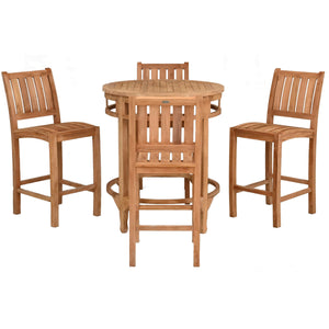 5 Piece Teak Wood Bistro Bar Set Including 38" Round Orleans Bar Table and 4 Abaco Barstools