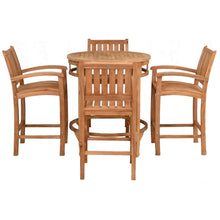 5 Piece Teak Wood Bistro Bar Set Including 38" Round Orleans Bar Table and 4 Abaco Barstools with Arms