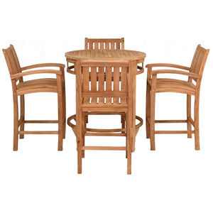 5 Piece Teak Wood Bistro Bar Set Including 38" Round Orleans Bar Table and 4 Abaco Barstools with Arms