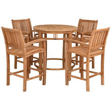 5 Piece Teak Wood Bistro Bar Set Including 38" Round Orleans Bar Table and 4 Abaco Barstools with Arms