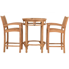 3 Piece Teak Wood Bistro Bar Set Including 32" Round Orleans Bar Table and 2 Abaco Barstools with Arms