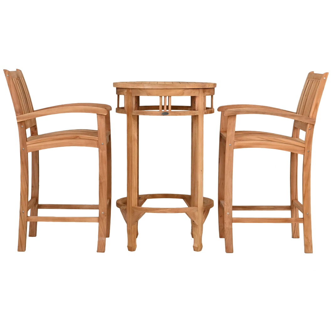 3 Piece Teak Wood Bistro Bar Set Including 27