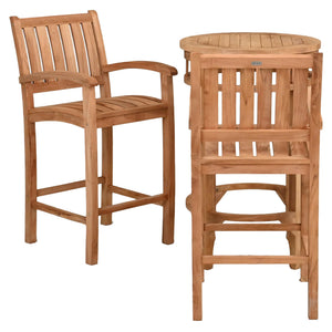 3 Piece Teak Wood Bistro Bar Set Including 27" Round Orleans Bar Table and 2 Abaco Barstools with Arms