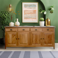 Waxed Teak Wood Paris Buffet / Media Center - La Place USA Furniture Outlet