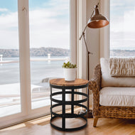 Teak Wood Hanover Side Table with Ironwork Base - La Place USA Furniture Outlet