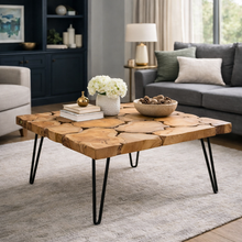 Rustic Recycled Teak Wood Ampyang Square Coffee Table - La Place USA Furniture Outlet