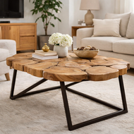 Rustic Recycled Teak Wood Ampyang Oval Coffee Table - La Place USA Furniture Outlet