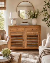 Recycled Teak Wood Louvre Cabinet with 2 Doors & 2 Drawers