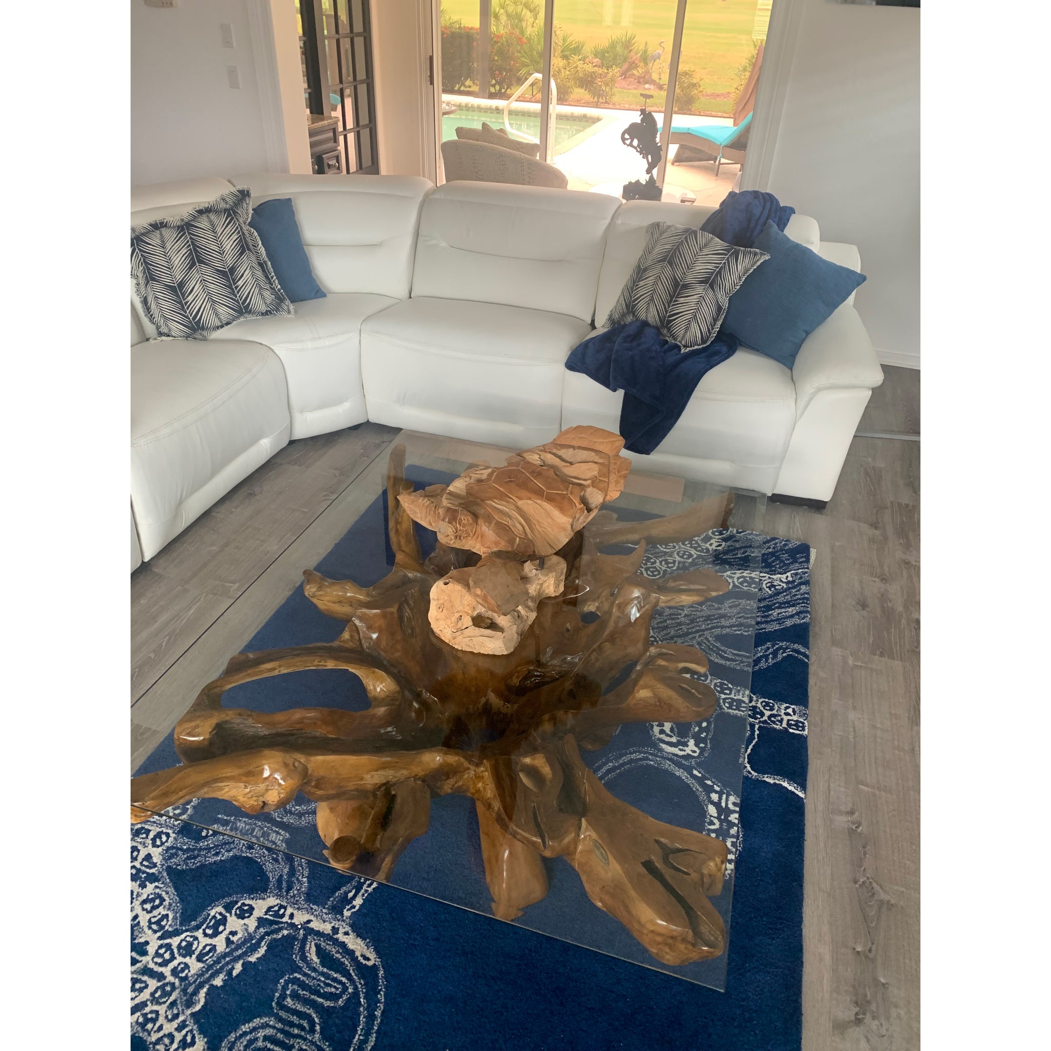 Teak Wood Root Rectangular Coffee Table with 55" x 43" Glass Top – La ...