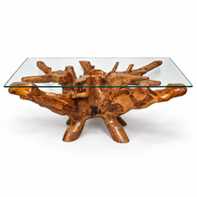 Teak Wood Root Rectangular Coffee Table with 55" x 43" Glass Top