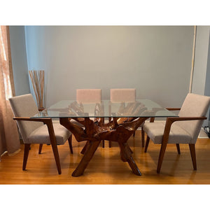 Teak Wood Root Dining Table Including a 55" x 43" Glass Top