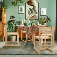 Teak Wood Root Dining Table Including 55 Inch Round Glass Top - La Place USA Furniture Outlet