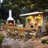 9 Piece Teak Wood Santa Barbara Patio Dining Set with Oval Extension Table, 2 Folding Arm Chairs and 6 Folding Side Chairs