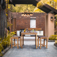3 Piece Teak Wood Seville Medium Counter Height Patio Bistro Set, 2 Counters Stools and 35" Square Table