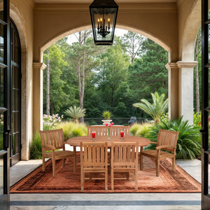 7 Piece Teak Wood Dining Set including Round to Oval Extension Table with 2 Abaco Arm and 4 Side Chairs